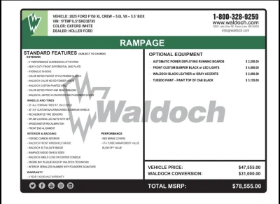 FORD F150 REG. CAB 5.0L WHITE TUXEDO TOP CUSTOM LIFTED TRUCK WALDOCH RAMPAGE EDITION - 2026 FORD F-150 RAMPAGE - Image 15 of 15