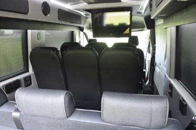 CUSTOM SHUTTLE LUXURY VAN GALAXY INTERIOR WITH SHUTTLE SEATING 11 PASSENGER 148 MEDIUM ROOF REAR SOFA FOLDS INTO BED BY WALDOCH - 2019 FORD TRANSIT GALAXY - Image 17 of 41