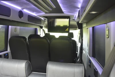 CUSTOM SHUTTLE LUXURY VAN GALAXY INTERIOR WITH SHUTTLE SEATING 11 PASSENGER 148 MEDIUM ROOF REAR SOFA FOLDS INTO BED BY WALDOCH - 2019 FORD TRANSIT GALAXY - Image 24 of 41