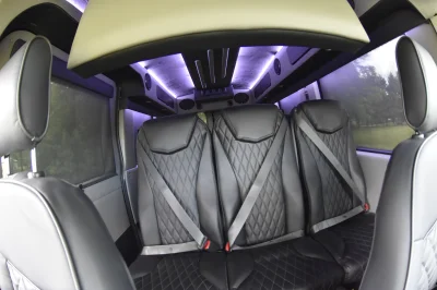 CUSTOM SHUTTLE LUXURY VAN GALAXY INTERIOR WITH SHUTTLE SEATING 11 PASSENGER 148 MEDIUM ROOF REAR SOFA FOLDS INTO BED BY WALDOCH - 2019 FORD TRANSIT GALAXY - Image 25 of 41