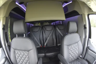 CUSTOM SHUTTLE LUXURY VAN GALAXY INTERIOR WITH SHUTTLE SEATING 11 PASSENGER 148 MEDIUM ROOF REAR SOFA FOLDS INTO BED BY WALDOCH - 2019 FORD TRANSIT GALAXY - Image 28 of 41
