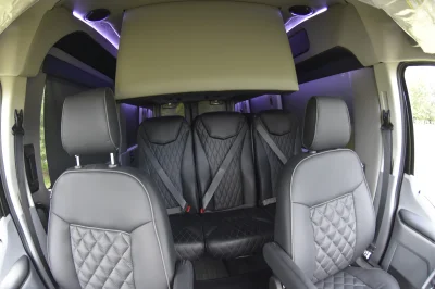 CUSTOM SHUTTLE LUXURY VAN GALAXY INTERIOR WITH SHUTTLE SEATING 11 PASSENGER 148 MEDIUM ROOF REAR SOFA FOLDS INTO BED BY WALDOCH - 2019 FORD TRANSIT GALAXY - Image 29 of 41