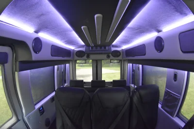 CUSTOM SHUTTLE LUXURY VAN GALAXY INTERIOR WITH SHUTTLE SEATING 11 PASSENGER 148 MEDIUM ROOF REAR SOFA FOLDS INTO BED BY WALDOCH - 2019 FORD TRANSIT GALAXY - Image 34 of 41