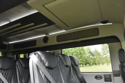 CUSTOM SHUTTLE LUXURY VAN GALAXY INTERIOR WITH SHUTTLE SEATING 11 PASSENGER 148 MEDIUM ROOF REAR SOFA FOLDS INTO BED BY WALDOCH - 2019 FORD TRANSIT GALAXY - Image 4 of 41
