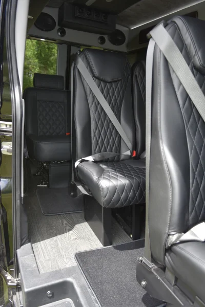 CUSTOM SHUTTLE LUXURY VAN GALAXY INTERIOR WITH SHUTTLE SEATING 11 PASSENGER 148 MEDIUM ROOF REAR SOFA FOLDS INTO BED BY WALDOCH - 2019 FORD TRANSIT GALAXY - Image 6 of 41