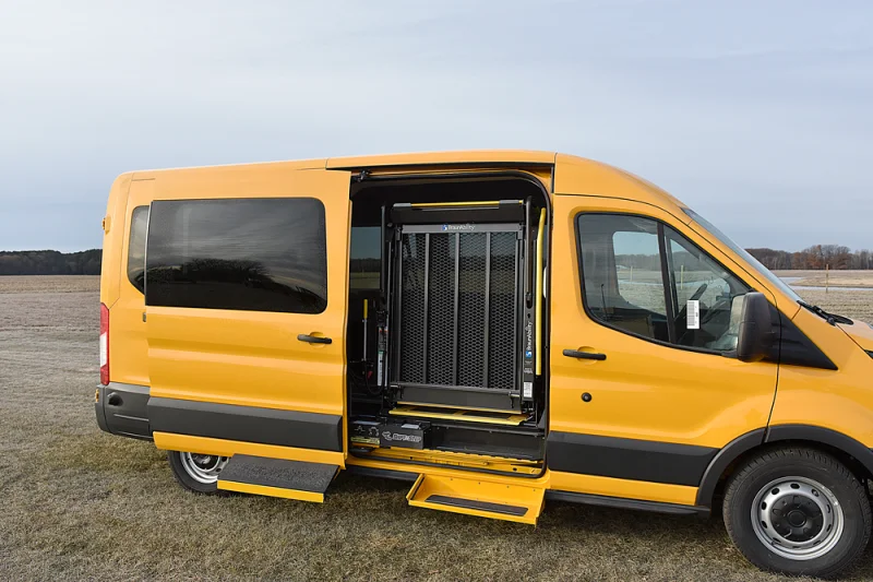 Ford Transit 148 Medium Roof Yellow School Shuttle Mobility Van ADA Factory By Waldoch by Waldoch Crafts