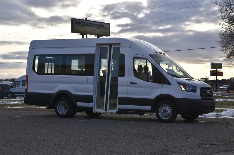 2021 Ford Transit High Roof T350 Dually Commercial Mobility Van white with Custom Bus door 8 Passenger or 3 wheel Chairs by Waldoch Crafts