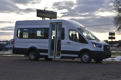 2021 FORD TRANSIT HIGH ROOF T350 DUALLY COMMERCIAL MOBILITY VAN WHITE WITH CUSTOM BUS DOOR 8 PASSENGER OR 3 WHEEL CHAIRS - 2021 FORD TRANSIT MOBILITY - Image 1 of 15