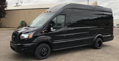 CUSTOM 148 EL 10 PASSENGER LIMO EXECUTIVE TRAVEL VAN WITH CUSTOM COMPANY LOGO BY WALDOCH THE BEST VAN CONVERSION - 2024 FORD TRANSIT GALAXY - Image 2 of 10