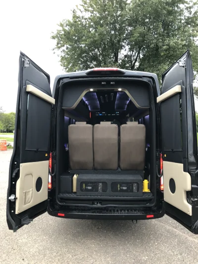 CUSTOM 148 EL 10 PASSENGER LIMO EXECUTIVE TRAVEL VAN WITH CUSTOM COMPANY LOGO BY WALDOCH THE BEST VAN CONVERSION - 2024 FORD TRANSIT GALAXY - Image 5 of 10