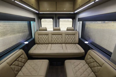 2026 STARLUX RV 7 PASSENGER LUXURY CONVERSION VAN CAMPER VAN - FORD TRANSIT T350 DUALLY WITH CUSTOM ROOF RACK TIE CARRIER AND CUSTOM PAINT ON THE TRANSIT VAN - 2026 FORD TRANSIT CAMPER - Image 8 of 15