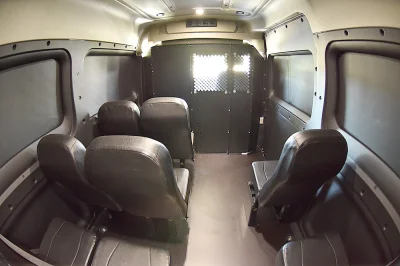 PRISONER TRANSPORT JAIL PRISONS COUNTY FEDERAL VEHICLE 15 PASSENGER CHEAPER WITH NO WINDOWS SAFER FOR PEOPLE SAFE FOR GUARDS BY WALDOCH - 2019 RAM PROMASTER SHUTTLE - Image 9 of 12