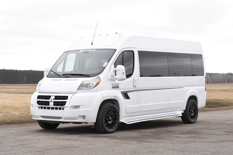 RAM Promaster 9 Passenger Galaxy White exterior Tan/Tan interior with Neutral tan Seating by Waldoch Crafts
